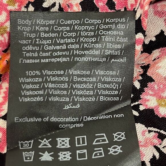 Pieces Pink Black Floral Print Short Sleeve VNeck Babydoll Shift Dress Sz 20 NWT - Picture 7 of 9